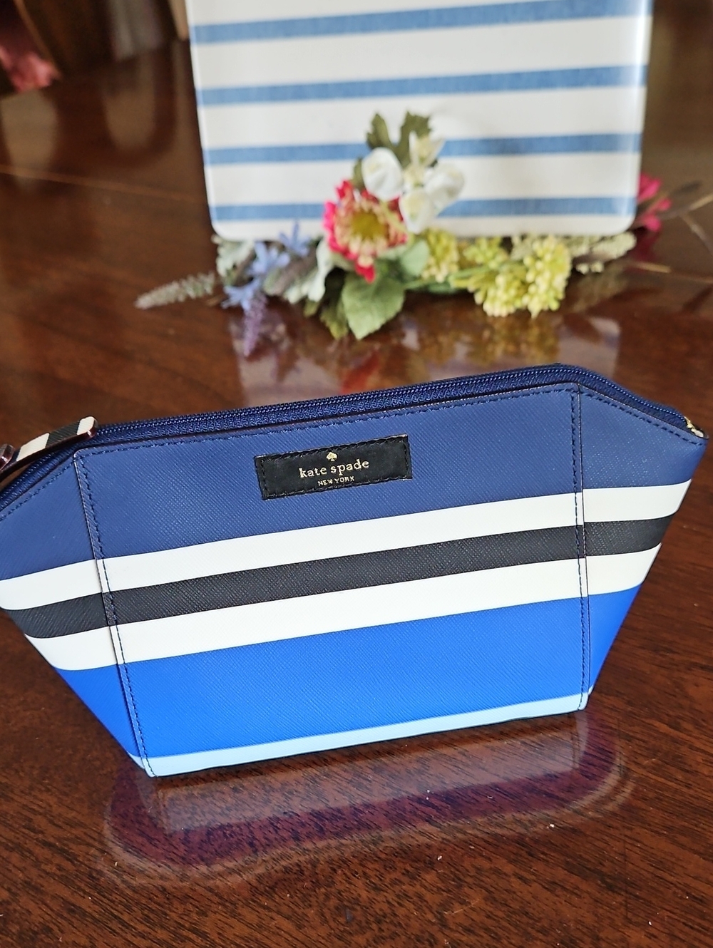 Kate Spade Blue & White Laurel Way Collection Cosmetic Case/Purse - NWOT